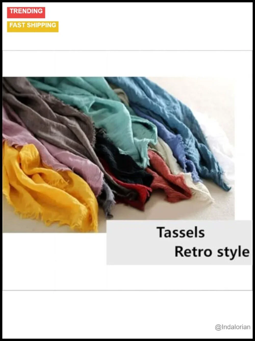 Cotton Blend Vintage Soft Scarf with Fringed Edges 70x35 Inches